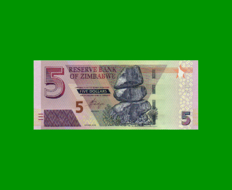 BILLETE DE ZIMBABWE 5 DOLARES, HIBRIDO, PICK W102, ESTADO SIN CIRCULAR.-