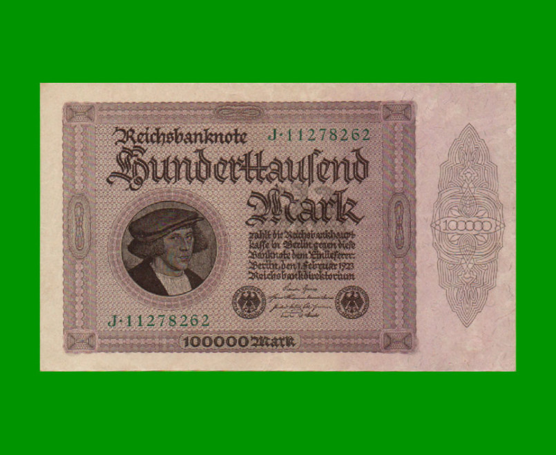 BILLETE DE ALEMANIA 100.000 MARCOS, PICK 83a, AÑO 1923, ESTADO EXCELENTE.-