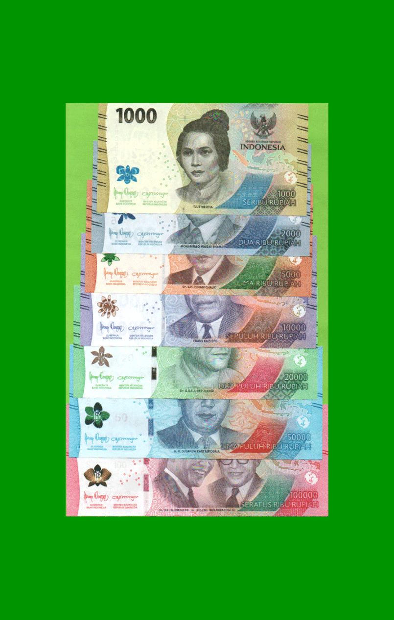 SERIE COMPLETA DE (7) BILLETES DE INDONESIA, PICK NEW, AÑO 2022, ESTADO SIN CIRCULAR.-