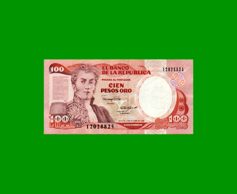 BILLETE DE COLOMBIA $ 100,00, PICK 426c, AÑO 1988, ESTADO EXCELENTE- .-