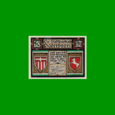 BILLETE DE ALEMANIA NOTGELD CIUDAD DE PADERBORN 50 CENTAVOS, M. M. 1043.2, ESTADO EXCELENTE+ .-
