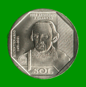 MONEDA DE PERU 1 SOL, AÑO 2022, CONMEMORATIVA, JOSE BAQUIANO Y CARRILLO, ESTADO NUEVA.-