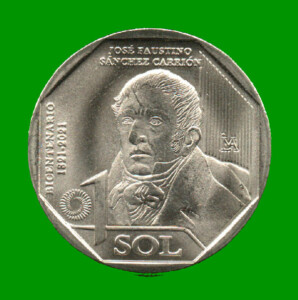 MONEDA DE PERU 1 SOL, AÑO 2022, CONMEMORATIVA, JOSE FAUSTINO SANCHEZ CARRIO, ESTADO NUEVA.-