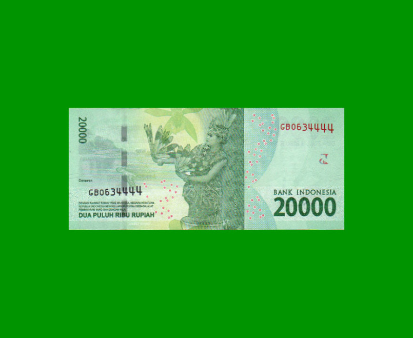 BILLETE DE INDONESIA 20.000 RUPIAS, PICK 158b, AÑO 2016/ 2017, ESTADO SIN CIRCULAR.- - Imagen 2