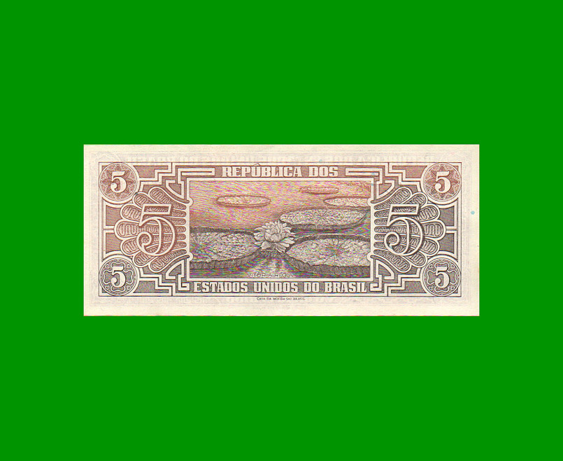 BILLETE DE BRASIL 5 CRUZEIROS, PICK 166b, AÑO 1962, ESTADO SIN CIRCULAR.- - Imagen 2