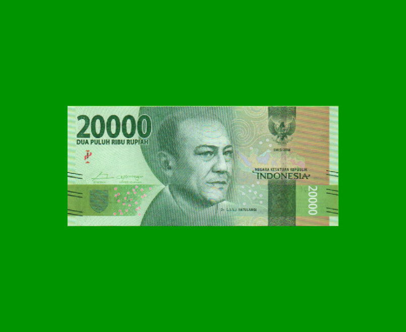 BILLETE DE INDONESIA 20.000 RUPIAS, PICK 158b, AÑO 2016/ 2017, ESTADO SIN CIRCULAR.-