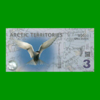 BILLETE DE TERRITORIOS ARTICOS 3 DOLARES POLARES, SPECIMEN, POLYMERO FANTASIA, AÑO 2011, ESTADO SIN CIRCULAR.-