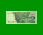 BILLETE DE ZIMBABWE 2 DOLARES, HIBRIDO, PICK W101, ESTADO SIN CIRCULAR.- - Imagen 2