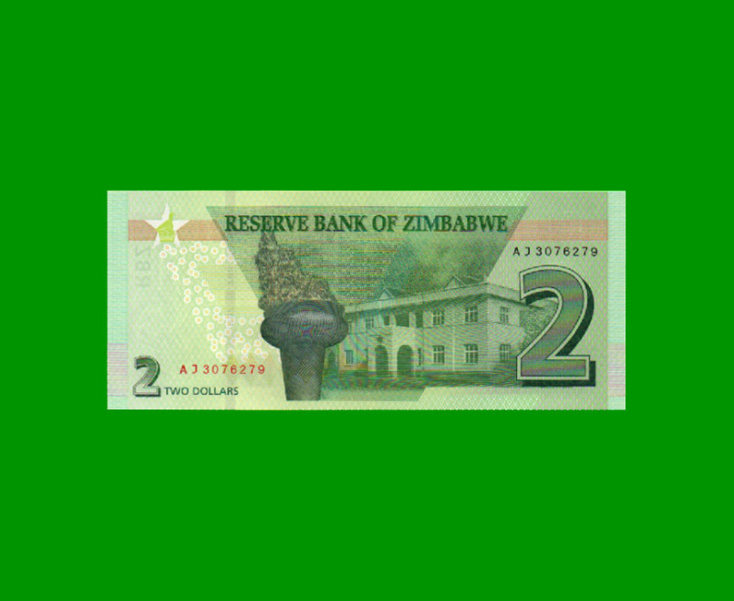 BILLETE DE ZIMBABWE 2 DOLARES, HIBRIDO, PICK W101, ESTADO SIN CIRCULAR.- - Imagen 2