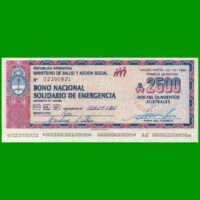 BONO NACIONAL SOLIDARIO DE EMERGENCIA 2.500 AUSTRALES, ESTADO EXCELENTE+ .-