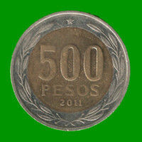 MONEDA DE CHILE 500 PESOS , BIMETALICA , AÑO 2011 , ESTADO USADA.-