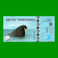 BILLETE DE TERRITORIOS ARTICOS 3 1/2 DOLARES POLARES, SPECIMEN, POLYMERO FANTASIA, AÑO 2014, ESTADO SIN CIRCULAR.-