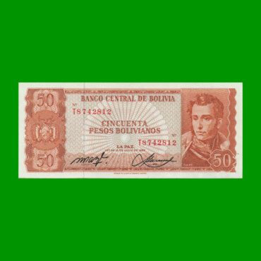 BILLETE DE BOLIVIA 50 PESOS BOLIVIANOS, PICK 162a, AÑO 1962, ESTADO SIN CIRCULAR.-
