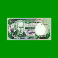 BILLETE DE COLOMBIA $ 200,00, PICK 429d, AÑO 1989, ESTADO SIN CIRCULAR.-