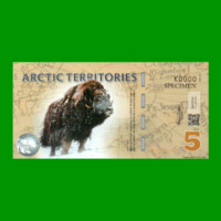 BILLETE DE TERRITORIOS ARTICOS 5 DOLARES POLARES, SPECIMEN, POLYMERO FANTASIA, AÑO 2012, ESTADO SIN CIRCULAR.-