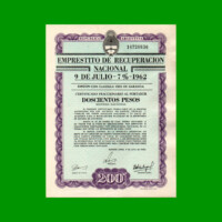BONO MONEDA NACIONAL $200,00, EMPRESTITO DE RECUPERACION NACIONAL 9 DE JULIO, AÑO 1962, ESTADO EXCELENTE.-