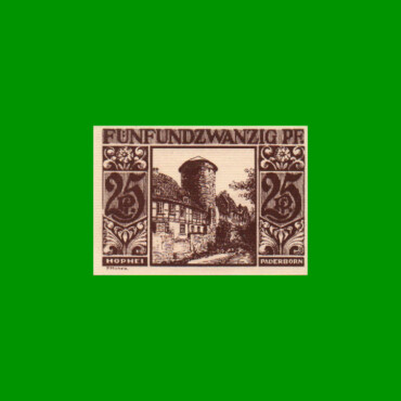 BILLETE DE ALEMANIA NOTGELD CIUDAD DE PADERBORN 25 CENTAVOS, M. M. 1043.5, ESTADO SIN CIRCULAR.-