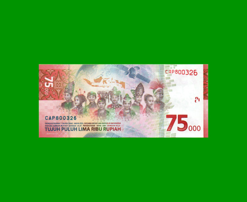 BILLETE DE INDONESIA 75.000 RUPIAS, CONMEMORATIVO, PICK NEW, AÑO 2020, ESTADO SIN CIRCULAR.- - Imagen 2