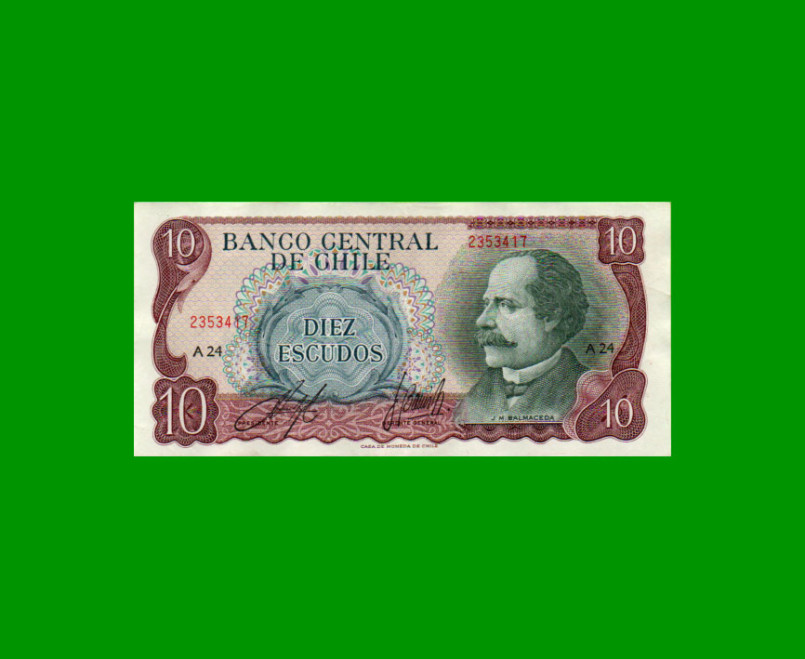 BILLETE DE CHILE 10 ESCUDOS, PICK 142, AÑO 1970, ESTADO EXCELENTE.-