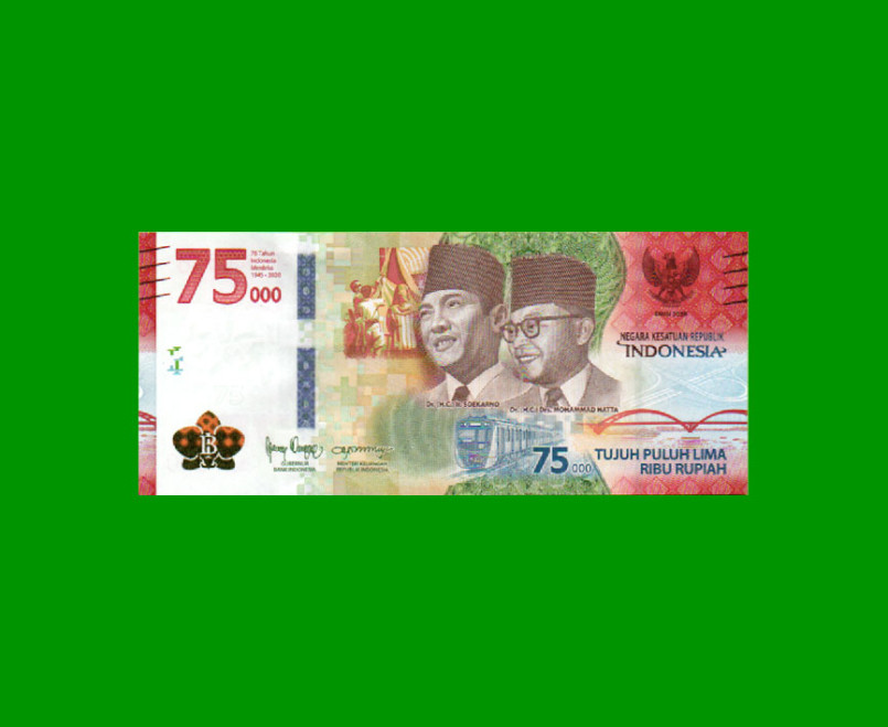 BILLETE DE INDONESIA 75.000 RUPIAS, CONMEMORATIVO, PICK NEW, AÑO 2020, ESTADO SIN CIRCULAR.-