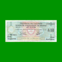 BONO DE TUCUMAN 10,00 AUSTRALES, EC 115, AÑO 1989, ESTADO MUY BUENO.-