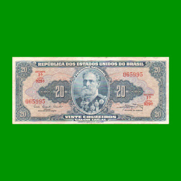 BILLETE DE BRASIL 20 CRUZEIROS, PICK 168a, AÑO 1961, ESTADO MUY BUENO.-