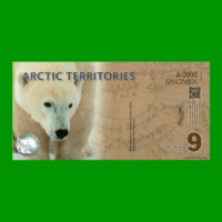 BILLETE DE TERRITORIOS ARTICOS 9 DOLARES POLARES, SPECIMEN, POLYMERO FANTASIA, AÑO 2012, ESTADO SIN CIRCULAR.-