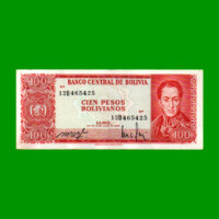 BILLETE DE BOLIVIA 100 PESOS BOLIVIANOS, PICK 164a, AÑO 1962 (1983), ESTADO EXCELENTE.-