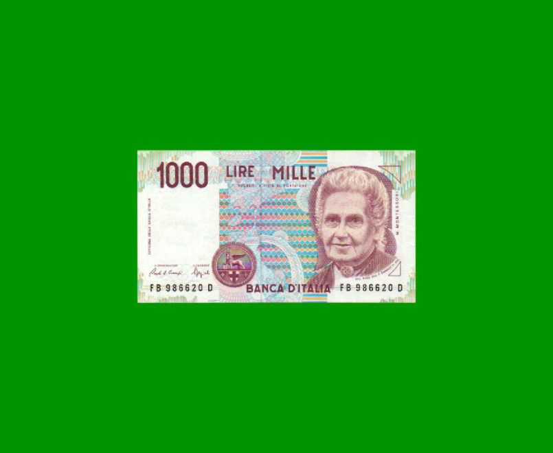 BILLETE DE ITALIA 1.000 LIRAS, PICK 114a, AÑO 1990, ESTADO EXCELENTE.-