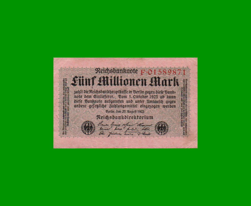 BILLETE DE ALEMANIA 5.000.000 MARCOS, PICK 105, AÑO 1923, ESTADO MUY BUENO.-