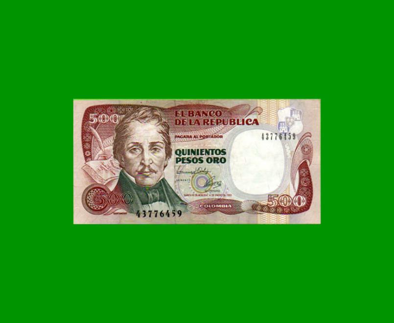 BILLETE DE COLOMBIA $ 500,00, PICK 431A, AÑO 1993, ESTADO EXCELENTE- .-