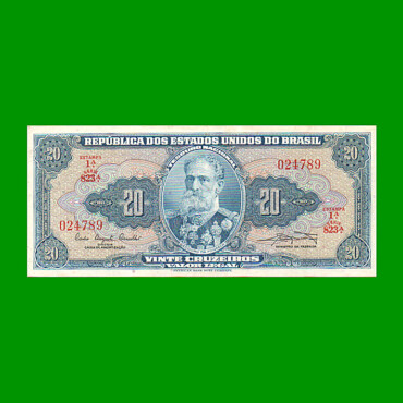 BILLETE DE BRASIL 20 CRUZEIROS, PICK 168a, AÑO 1961, ESTADO EXCELENTE- .-
