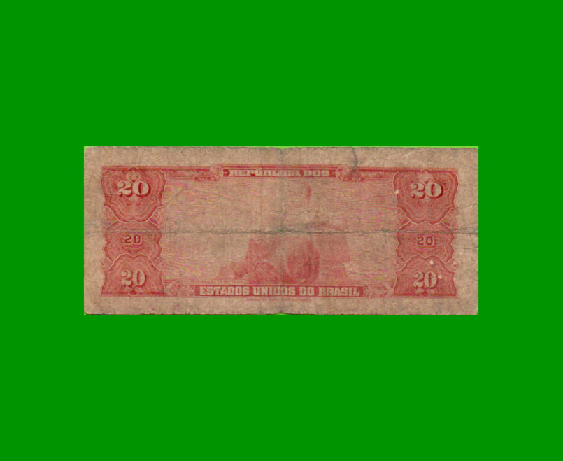 BILLETE DE BRASIL 20 CRUZEIROS, PICK 168b, AÑO 1963, ESTADO BUENO.- - Imagen 2