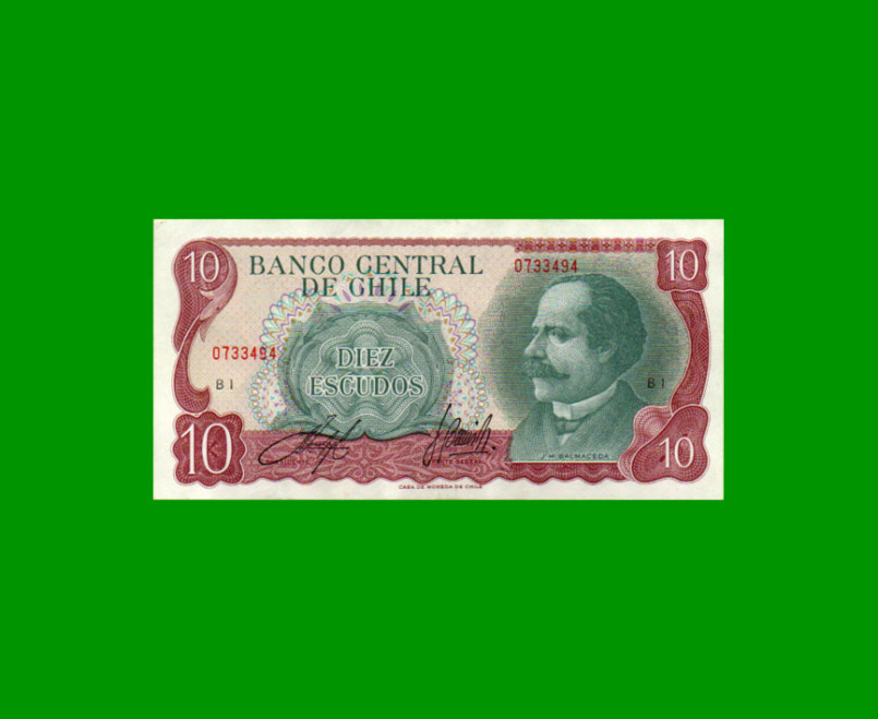 BILLETE DE CHILE 10 ESCUDOS, PICK 142Aa, AÑO 1970/73, ESTADO EXCELENTE.-