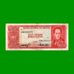 BILLETE DE BOLIVIA 100 PESOS BOLIVIANOS, PICK 164b, AÑO 1962 (1983), ESTADO MUY BUENO- .-