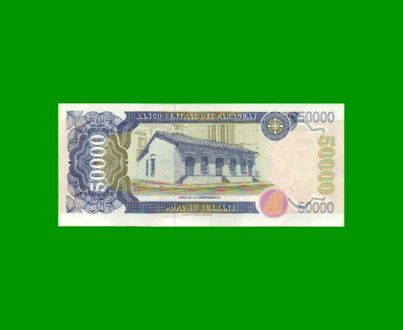 BILLETE DE PARAGUAY 50.000 GUARANIES, PICK 225A, AÑO 2005, ESTADO SIN CIRCULAR.- - Imagen 2