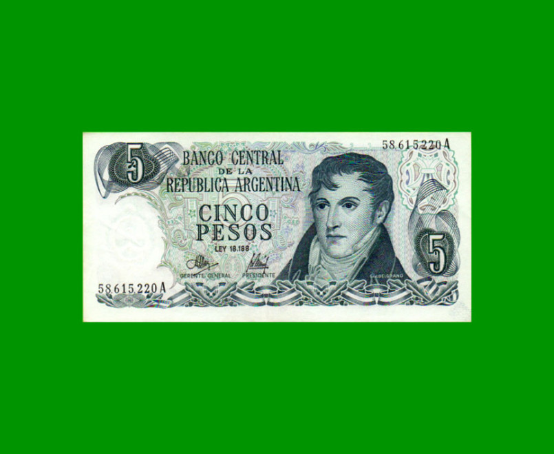 PESOS LEY 18.188 $5,00, BOT 2325, AÑO 1973, ESTADO EXCELENTE.-