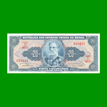 BILLETE DE BRASIL 20 CRUZEIROS, PICK 168b, AÑO 1963, ESTADO EXCELENTE+ .-
