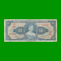 BILLETE DE BRASIL 50 CRUZEIROS, PICK 169, AÑO 1961, ESTADO BUENO.-