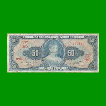 BILLETE DE BRASIL 50 CRUZEIROS, PICK 169, AÑO 1961, ESTADO BUENO.-
