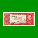 BILLETE DE BOLIVIA 100 PESOS BOLIVIANOS, PICK 164c, AÑO 1962 (1983), ESTADO MUY BUENO.-