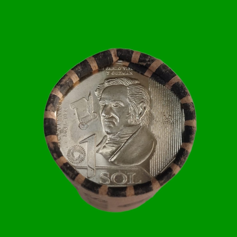 TUBO DE (20) MONEDAS DE PERU, 1 SOL, AÑO 2020, CONMEMORATIVA, JUAN PABLO VISCARDO Y GUZMAN , ESTADO NUEVAS.- - Imagen 3