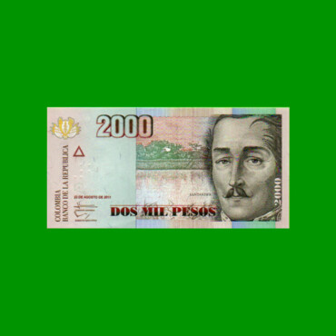 BILLETE DE COLOMBIA $ 2.000,00, PICK 457o, AÑO 2011, ESTADO SIN CIRCULAR.-