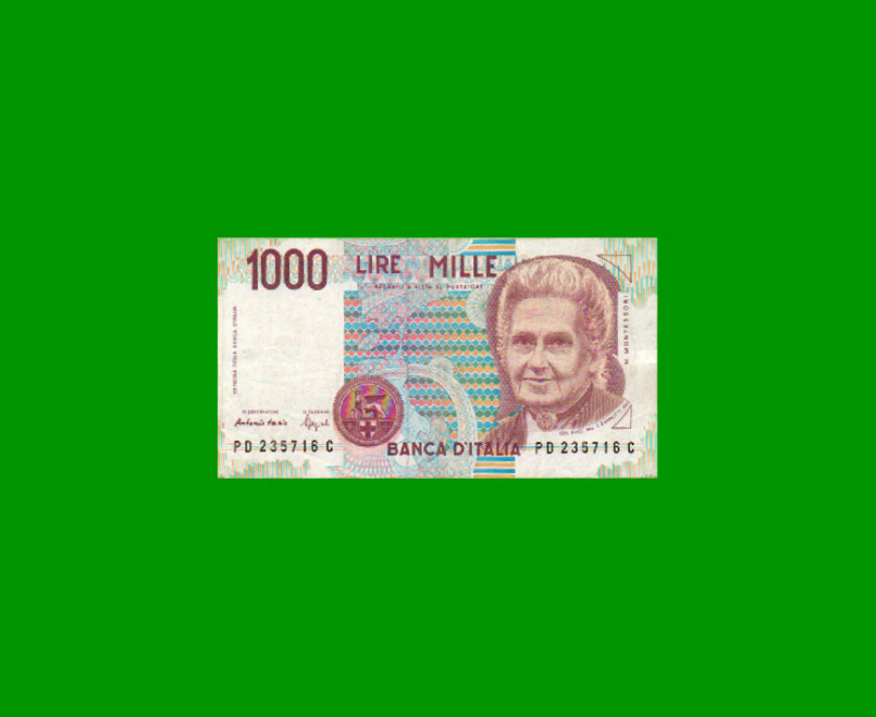 BILLETE DE ITALIA 1.000 LIRAS, PICK 114b, AÑO 1990, ESTADO MUY BUENO+ .-