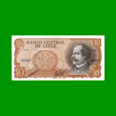 BILLETE DE CHILE 10 ESCUDOS, PICK 143, AÑO 1973/75, ESTADO SIN CIRCULAR.-