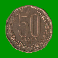 MONEDA DE CHILE 50 PESOS , AÑO 2015 , ESTADO USADA.-