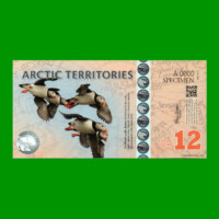 BILLETE DE TERRITORIOS ARTICOS 12 DOLARES POLARES, SPECIMEN, POLYMERO FANTASIA, AÑO 2014, ESTADO SIN CIRCULAR.-