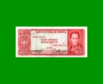 BILLETE DE BOLIVIA 100 PESOS BOLIVIANOS, PICK 164A, AÑO 1962, ESTADO EXCELENTE.-