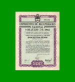BONO MONEDA NACIONAL $200,00, EMPRESTITO DE RECUPERACION NACIONAL 9 DE JULIO, AÑO 1962, ESTADO MUY BUENO+ .-