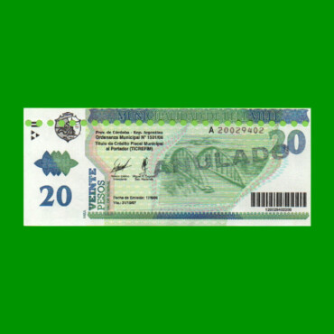 BONO MUNICIPALIDAD DE BELL VILLE $20,00, AÑO 2006/2007, ESTADO EXCELENTE.-